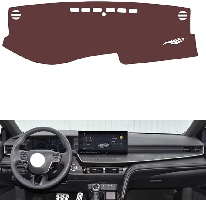 Leather Dashboard Cover Compatible with Toyota Camry（NO HUD） 2024-2025,Dash Board Cover mat Anti-Slip Sun-Proof and dust-Proof(Brown)