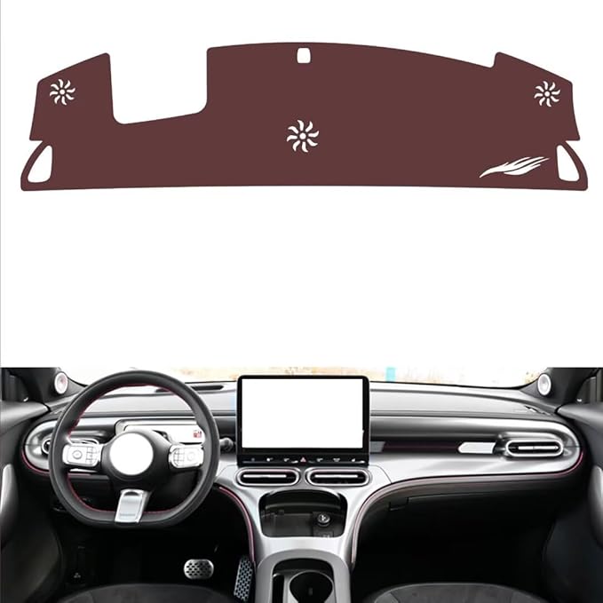 Leather Dashboard Cover Compatible with Smart #1/#3（HUD,Full Coverage）,Dash Board Cover mat Anti-Slip Sun-Proof and dust-Proof(Brown)