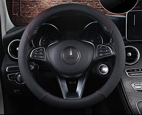 Non-Slip Black Anti-Friction Leather Auto Car Steering Wheel Cover for Diameter 38cm(Pure Black)