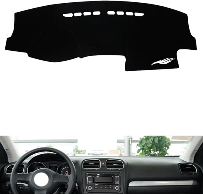 Leather Dashboard Cover Compatible with VW Golf 6 2010-2012，Dash Cover（Black）