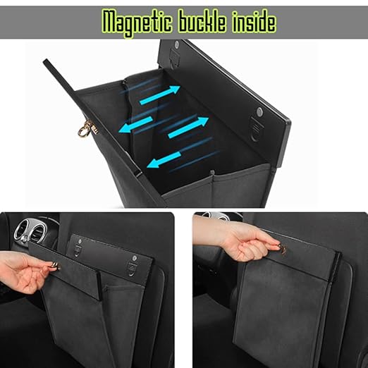 Bmolpt Custom Interior Accessories Waterproof Car Can Trash Multipurpose Hanging Garbage Bag Collapsible Garbage Can Magnet Storage Bags For Car Back Seat PU Leather Closure Design(RED)
