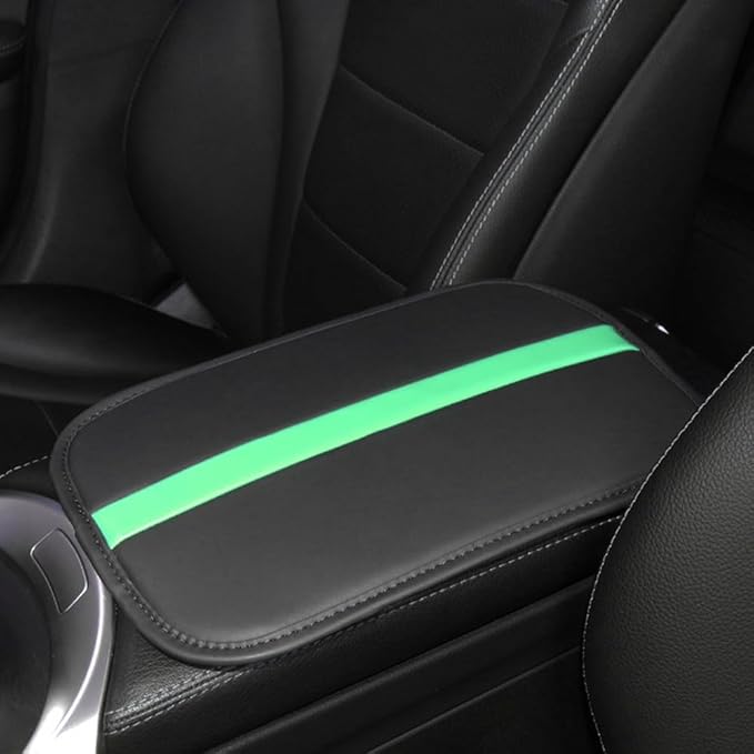 Car Armrest Seat Box Mat, PU Leather Center Console Cover, Universal Waterproof Car Interior Accessories, Arm Rest Box Protector Cushion Pad for Most Vehicle (Green)