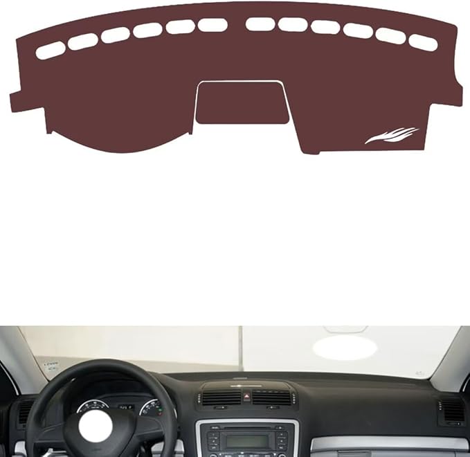 Leather Dashboard Cover Compatible with SkodaSkoda Octavia 2007-2014,Dash Board Cover mat Anti-Slip Sun-Proof and dust-Proof(Brown)