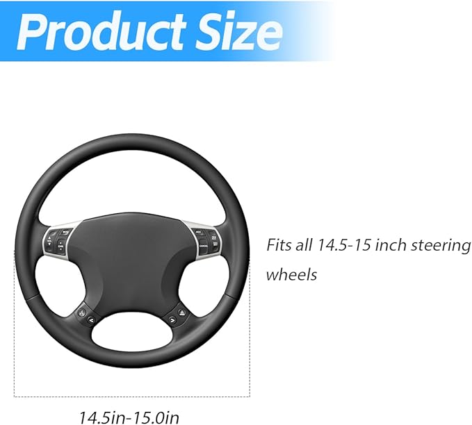 Car Steering Wheel Cover, Universal Microfiber PU Leather Elastic 15 inch Stitching Color Anti-Slip Steering Wheel Protector, Car Interior Protection Accessories for Men Women (Black/Blue)