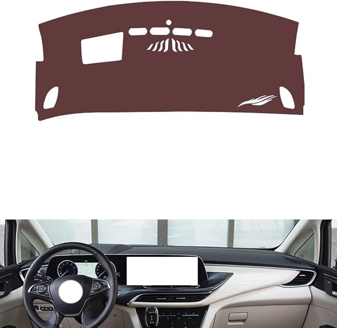 Leather Dashboard Cover Compatible with Buick GL8 ES 653T（HUD） 20-2023,Dash Board Cover mat Anti-Slip Sun-Proof and dust-Proof(Brown)
