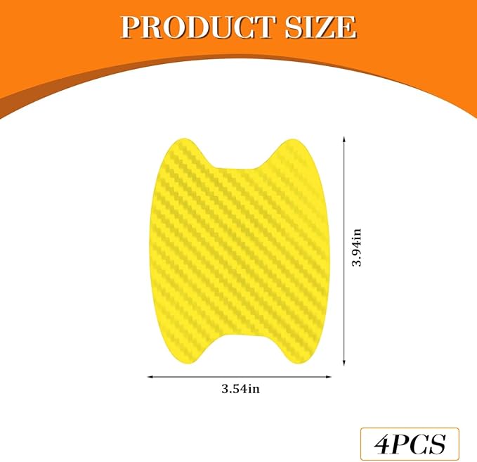 Car Door Handle Cup Scratch Protector, 4PCS 3D Carbon Fiber Vehicle Handle Bowl Sticker, Automotive Exterior Door Cup Protection Decal, Universal for SUV Caravan Automobile (Yellow)