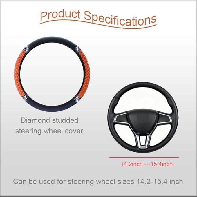 WLERIR Microfiber Leather Steering Wheel Cover with Anti-Slip Lining Universal Car Accessory for Steering Wheel with a Diameter of 14.5-15 inch (Orange)