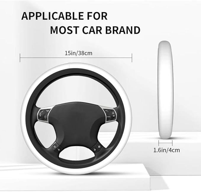 Elastic Stretch Steering Wheel Cover,Warm in Winter and Cool in Summer, Car Universal 15 inch, Microfiber Breathable Ice Silk, Anti-Slip, Odorless, Easy Carry,White