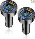 Car Charger 66W Super Fast Charging with USB 2.4A&QC 3.0(Voltmeter&LED Lights) Universal Quick Charge for 12-24V Car Cigarette Lighter Plug,Compatible with iPhone 14 13 12,S22 (2Pcs-Black-QC/2.4A)