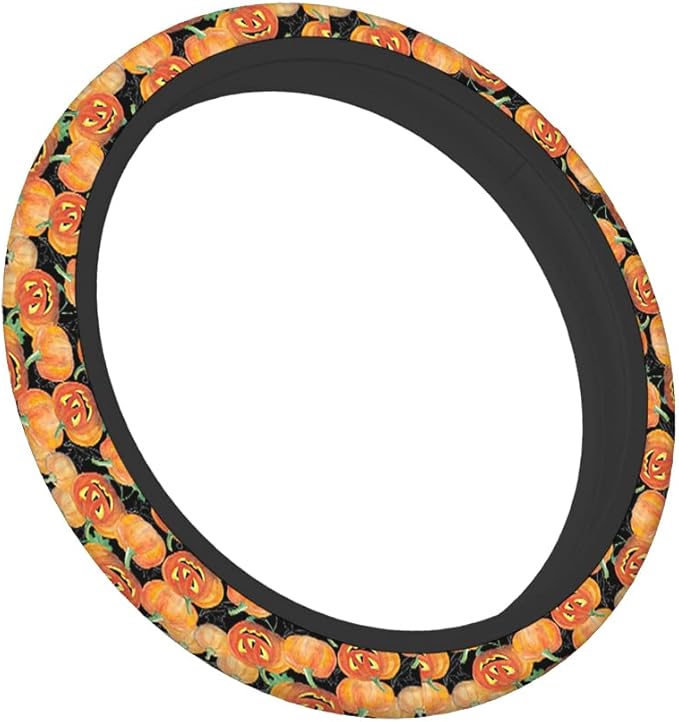 Swono Pumpkins Universal Neoprene Steering Wheel Cover Cute Halloween Pumpkins Orange 15 Inch Steering Wheel Covers,Printed Steering Wheel Elastic Protection for Women and Girls