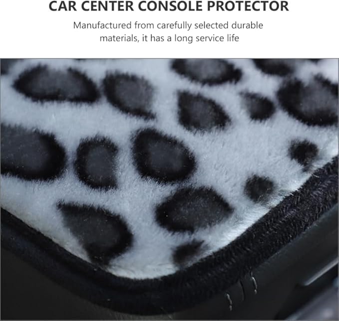 OUNONA Car Center Console Cover Leopard Print Plush Cushion Non-Slip Armrest Pad Soft Protector for SUV Interior Accessories 12.6X7.48 Inches