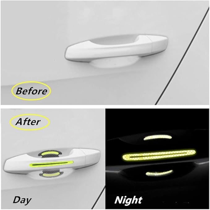 8pcs Universal Carbon Fiber Texture car Door Handle Scratch Protector Door Handle Cover car Handle Protector car Door Protector car Reflective Stickers(Yellow)