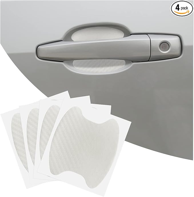 4PCS Car Handle Cup Stickers, Carbon Fiber Scratch Auto Door Protective Film, Non-Marking Car Bowl Protector, Universal Paint Cover Guard for Most Cars, SUV, Van (White)
