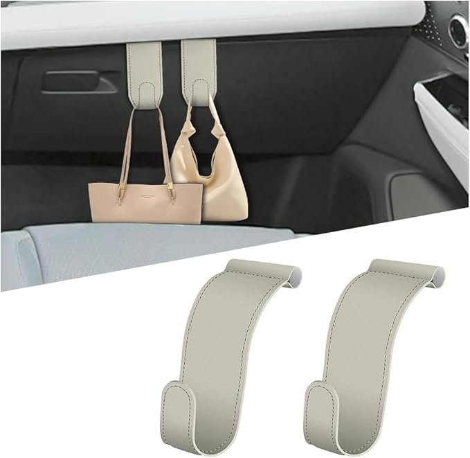 Car Co-Pilot Glovebox Hooks, 2PCS Anti-Scratch Vehicle Passenger Seat Storage Hanger for Handbag Purse Umbrellas, Auto Interior Organizer, Universal for SUV Sedan Truck(Beige)