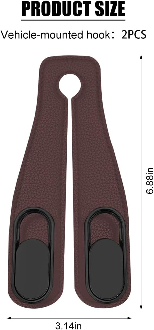 Car Seat Headrest Double Hook, 2PCS Multifunctional Soft Leather Vehicle Purses & Bags Holder, Hidden Design Automotive Interior Storage Hanger, Universal for SUV, Truck, RV (Brown)