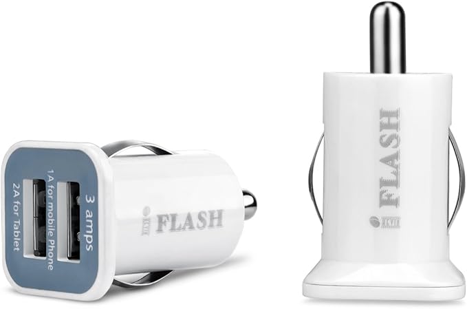 iFlash Dual USB Car Lighter Charger Adapter with 3A Output - fast Heavy Duty Ouput - Support Apple iPad Pro / Air 2 / mini 2/3/4 iPhone X / 8 Plus / 7 / 6S Plus / 6 / SE /5S (White)