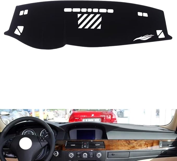 leather dashboard cover Compatible with BMW 5 series 2004-2010，dash cover（black）