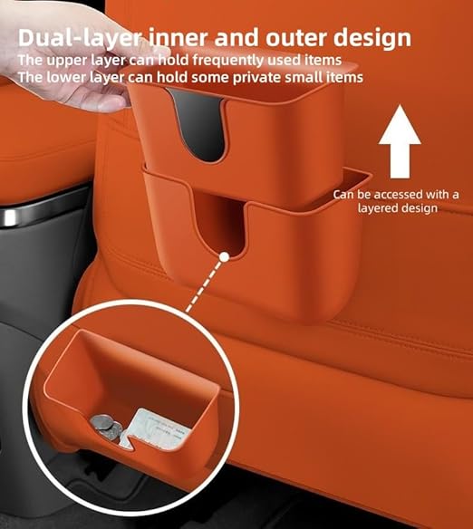 Car Trash Can Storage Pockets - 100% Leak-Proof Organizer,Car Seat Back and Door Hanging Storage,Two Levels Above and Below (Orange)