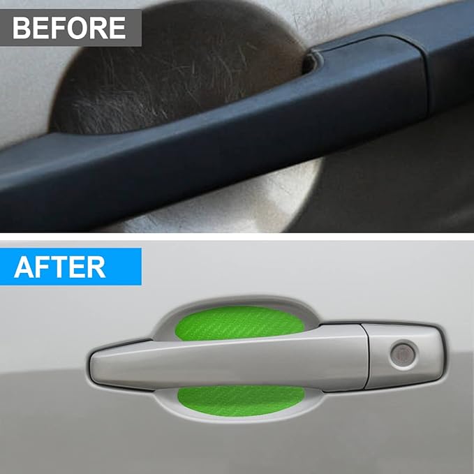 4PCS Car Handle Cup Stickers, Carbon Fiber Scratch Auto Door Protective Film, Non-Marking Car Bowl Protector, Universal Paint Cover Guard for Most Cars, SUV, Van (Green)