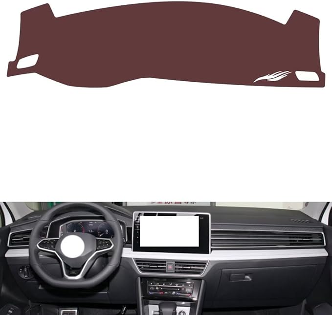 Leather Dashboard Cover Compatible with VW tiguan L (no Speakers 2022-2024,Dash Board Cover mat Anti-Slip Sun-Proof and dust-Proof(Brown)