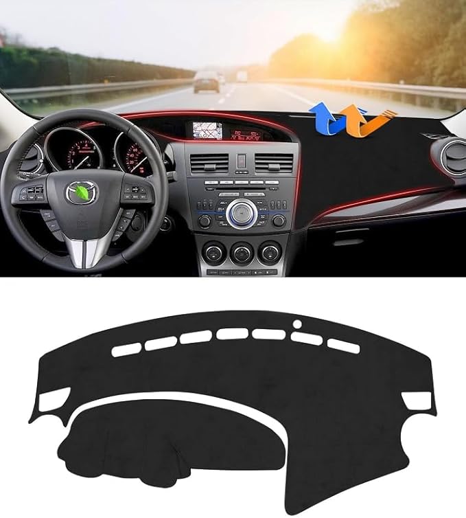 CARTIST Dash Cover Fits for Mazda 3 Sedan/Hatchback/MazdaSpeed3 2010 2012 2013 Accessories Dashboard Cover Mat Anti-Slip Pad Carpet Anti-Glare(Suede Material Black)