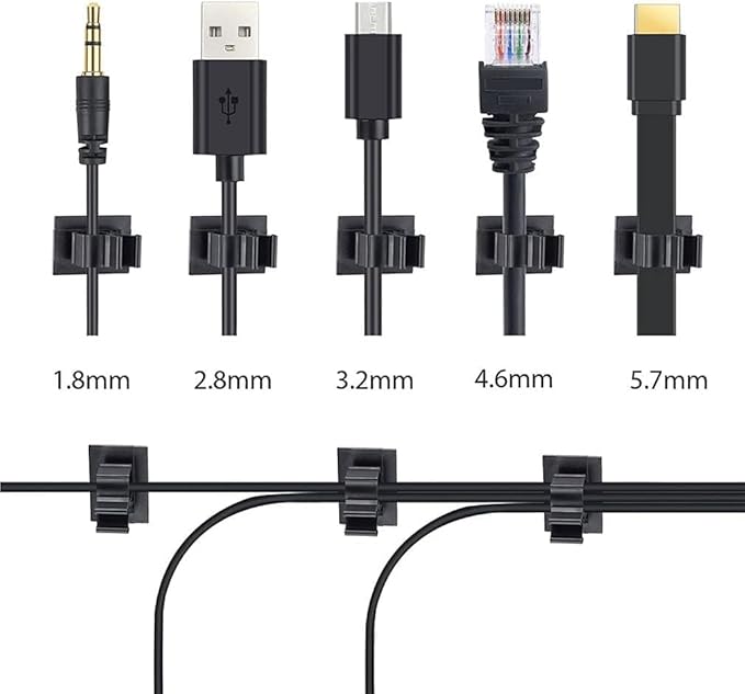 Viaky 30 Pcs Black Clips Self Adhesive Backed Nylon Wire Adjustable Cable Clips Adhesive Cable Management Drop Wire Holder