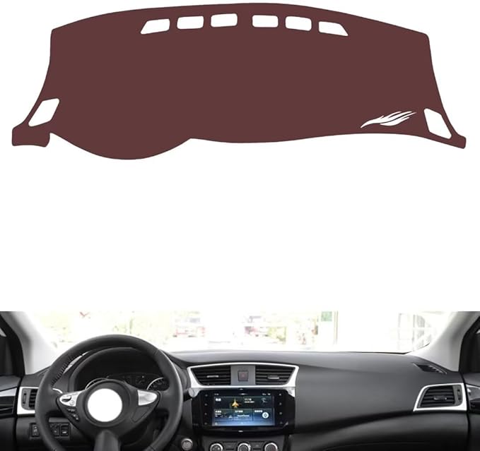 Leather Dashboard Cover Compatible with Nissan New sylphy 2012-2019,Dash Board Cover mat Anti-Slip Sun-Proof and dust-Proof(Brown)