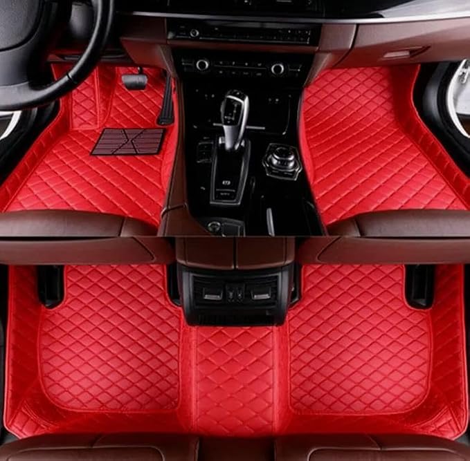 Custom Making Car Floor Mats Protection Pads for 99% Sedan/Coupe/Hatchback/SUV/Pickup Men Women Car Floor Mats Coverage Pads Anti-Slip Leather Floor Lining (Red)