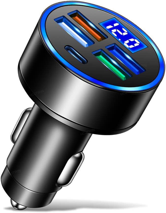 5 Port USB Car Charger(4USB+Type C) Compact Fast Charger Cigarette Lighter Adapter with LED&Voltage Monitor, Compatible with iPhone 14/Pro MacBook, iPad Pro/Air, Galaxy All Smart Phone(1Pcs