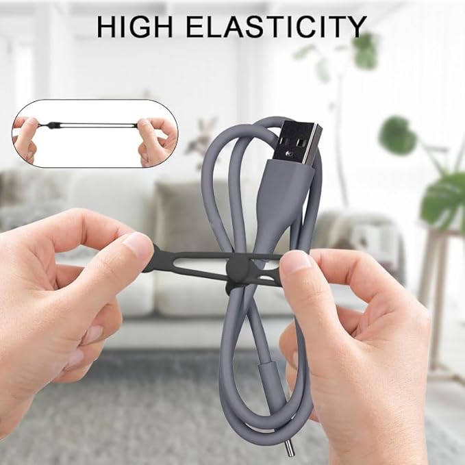 Silicone Cable Ties, 12pcs Reusable Data Cable Organizer, Multipurpose Elastic Wire Organizer Ties for Bundling and Fastening Earphone, Phone Charger