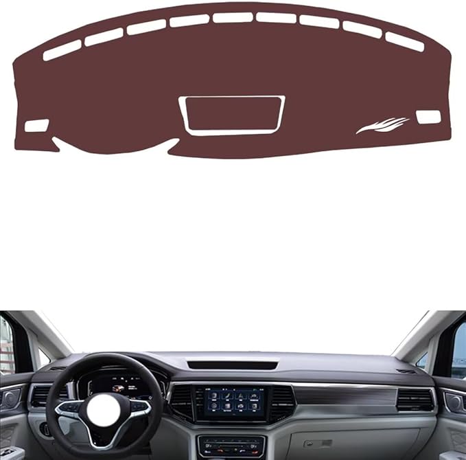Leather Dashboard Cover Compatible with VW Viloran 2021,Dash Board Cover mat Anti-Slip Sun-Proof and dust-Proof(Brown)