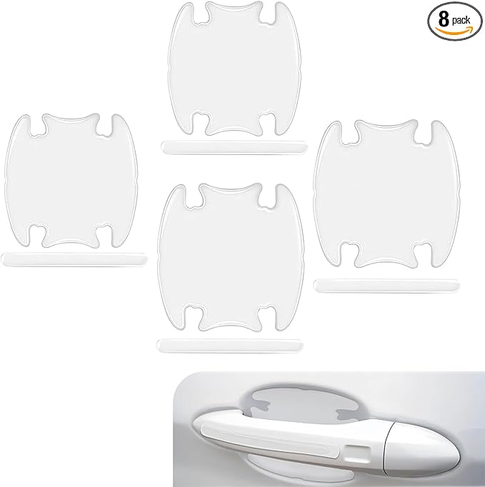 8 PCS Car Door Handle Protector, Scratch-Resistant Elastic Door Bow Handle Protection Film, No-Trace Self-Adhesive Paint Guard Stickers, Universal for Most Cars (Transparent)