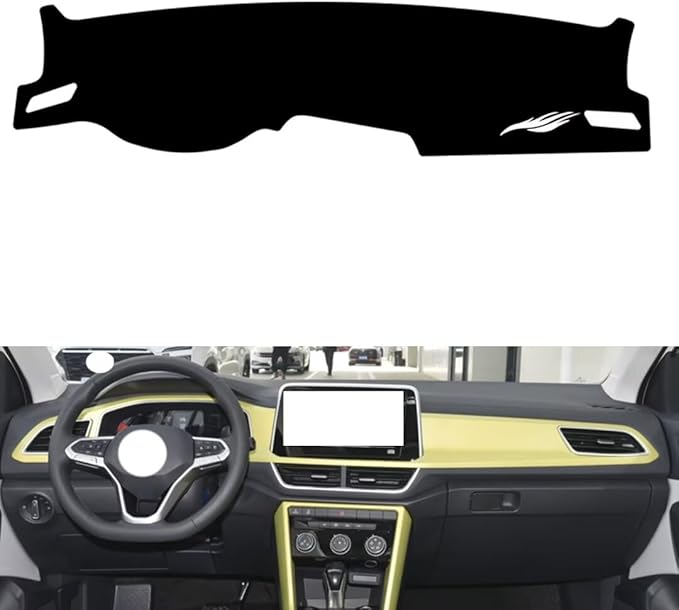 Leather Dashboard Cover Compatible with VW T-ROC 2023-2025，Dash Cover（Black）