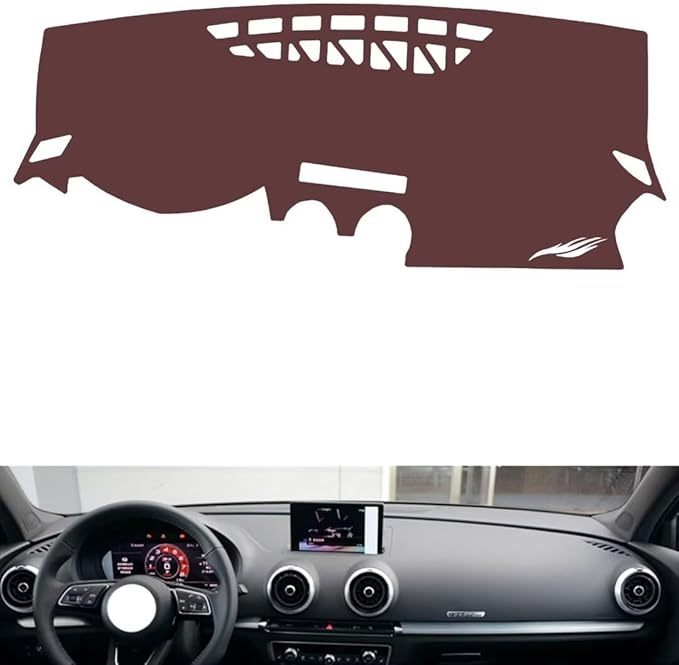 Leather Dashboard Cover Compatible with Audi S3 2014-2019,Dash Board Cover mat Anti-Slip Sun-Proof and dust-Proof(Brown)