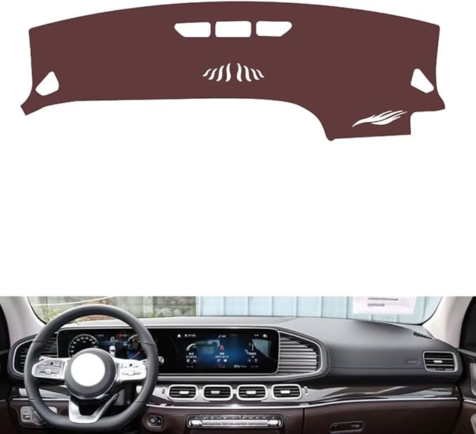 Leather Dashboard Cover Compatible with Mercedes GLE（NO HUD） 2020-2025,Dash Board Cover mat Anti-Slip Sun-Proof and dust-Proof(Brown)