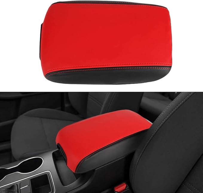 LEXLEY Center Console Pad Armrest Box Cover Waterproof Anti-Scratch Leather Protector Covers For Kia 2016-2020 Sorento-Red+Black