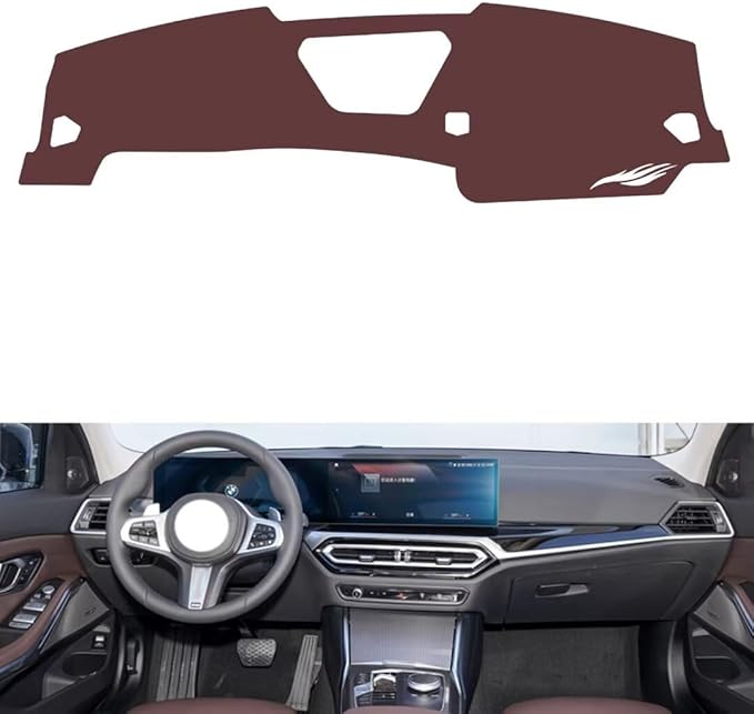 Leather Dashboard Cover Compatible with BMW New 3 Series (NO HUD 2023-2024,Dash Board Cover mat Anti-Slip Sun-Proof and dust-Proof(Brown)