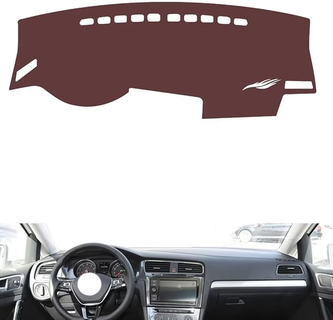Leather Dashboard Cover Compatible with VW Golf 7 2014-2020,Dash Board Cover mat Anti-Slip Sun-Proof and dust-Proof(Brown)