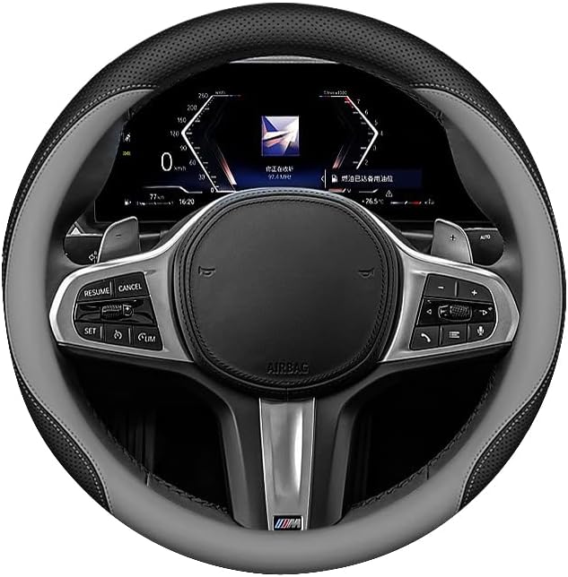 Leather Steering Wheel Cover 15 Inches Car Steering Wheel Cover Stretchy Easy Installation Durable Breathable Non-Slip for Honda Civic Accord Fit CRV HRV Pilot Odyssey Accessories -Grey