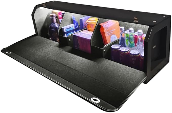 XCF Car Trunk Organizer, Leather Trunk Organizer with LED Light Car Storage Box with Lid and Push-pull Handle Organizer Trunk Storage for SUV, Trunk, Minivan (Black, 42.9 x 11.4 x 12.2in)