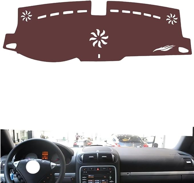 Leather Dashboard Cover Compatible with Porsche Caynne 2006-2009,Dash Board Cover mat Anti-Slip Sun-Proof and dust-Proof(Brown)