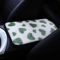 Furry Car Armrest Cover, Winter Warm Plush Heart Armrest Box Mat, Car Center Console Cushion Pad, Cars Interior Accessories(Green)