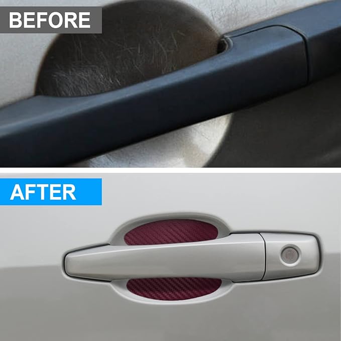 4PCS Car Handle Cup Stickers, Carbon Fiber Scratch Auto Door Protective Film, Non-Marking Bowl Protector, Universal Paint Cover Guard for Most Cars, SUV, Van (Wine Red)