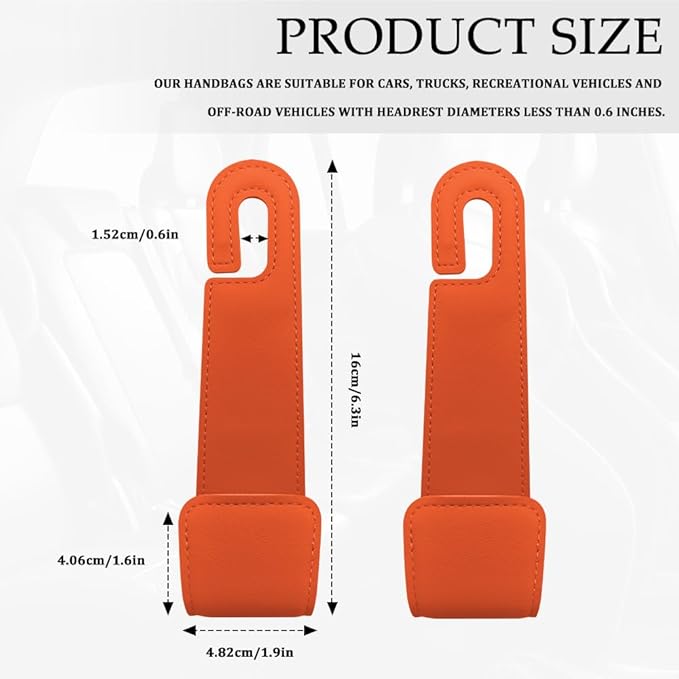 1PCS Purse Holder for Car, Purse Hook for Car, Leather Headrest Hooks for Automotive Back Seat, Auto Accessories Back Seat Organizer Hook for Grocery Bag Handbag Coat (Orange, 1PCS)
