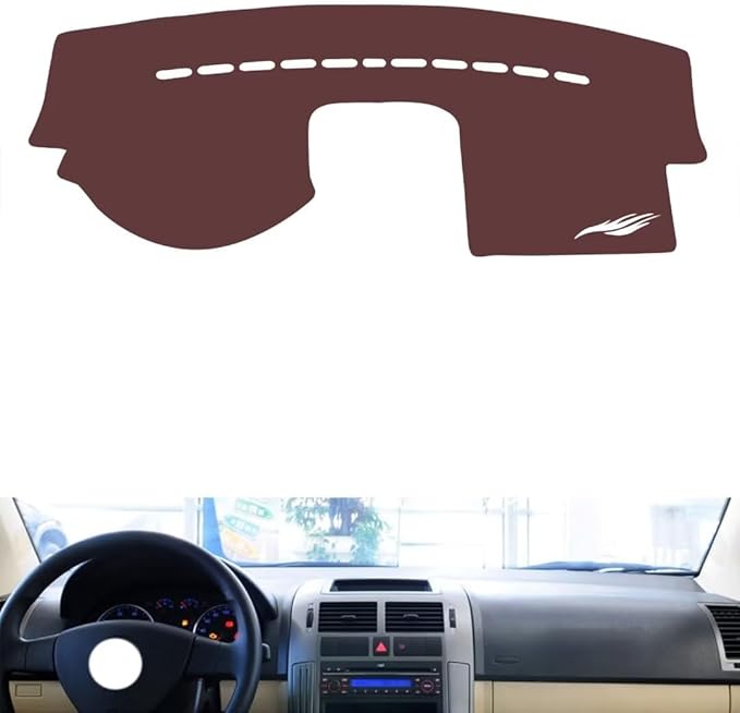 Leather Dashboard Cover Compatible with VW Polo 2004-2009,Dash Board Cover mat Anti-Slip Sun-Proof and dust-Proof(Brown)