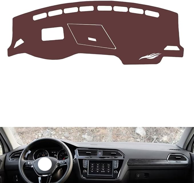 Leather Dashboard Cover Compatible with VW tiguan L（HUD、Storage Box）,Dash Board Cover mat Anti-Slip Sun-Proof and dust-Proof(Brown)