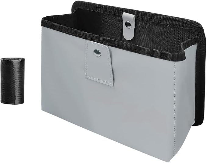 Car Trash Can, Foldable Waterproof Leather Car Garbage Organizer Holder, Automotive Mini Dustbin Container with One Roll Trash Bag, Universal Interior Car Accessories (Gray, M)
