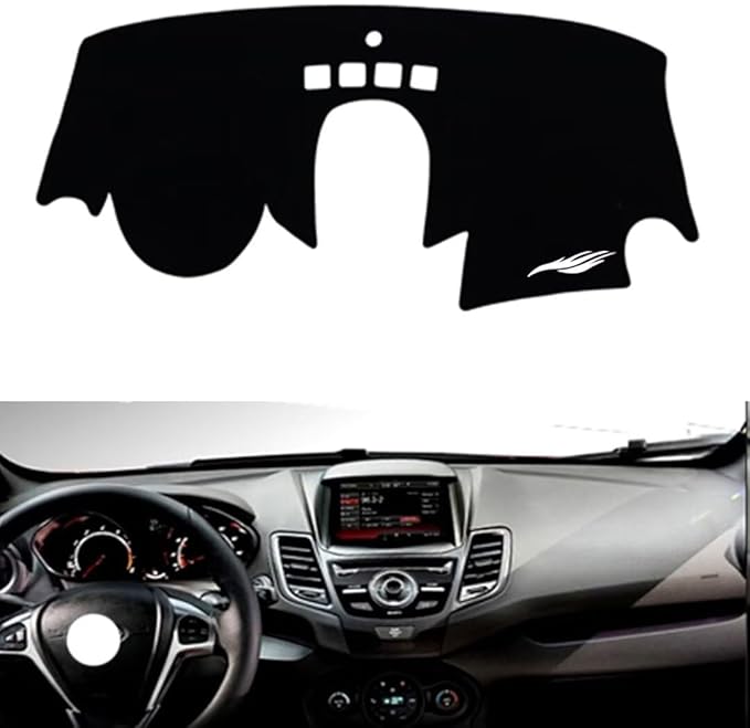 Leather Dashboard Cover Compatible with Ford Fiesta (Navigation) 2006-2014，Dash Cover（Black）