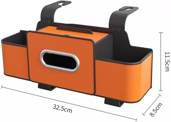 Car Organizers and Storage Box Behind Seat, Car Organizer Back of Seat, 4 in 1 Multifunctional Cars Organizer, For Snacks, Drinks, Bag Hook, Keep Tidy & Organized (White+Orange)