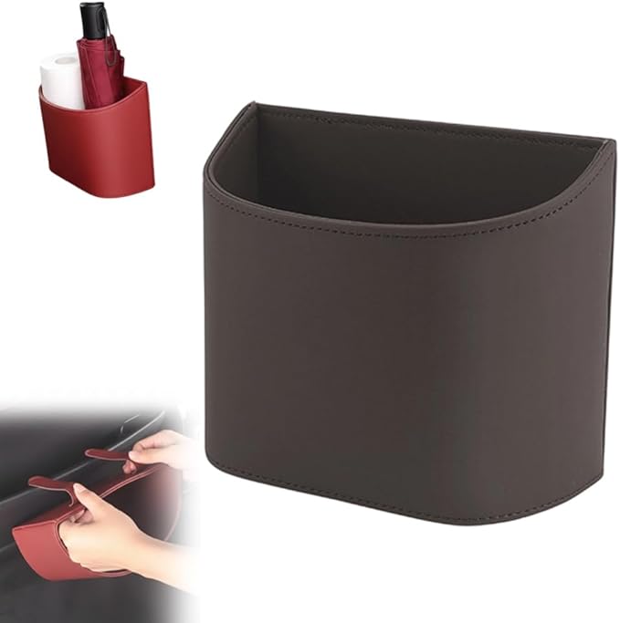 Universal Leather Car Door Cup Holder Trash Can, Leakproof Car Trash Bin,Multifunctional Back Seat Car Organizer for Hold Phones, Snacks, Drinks (A-Brown)